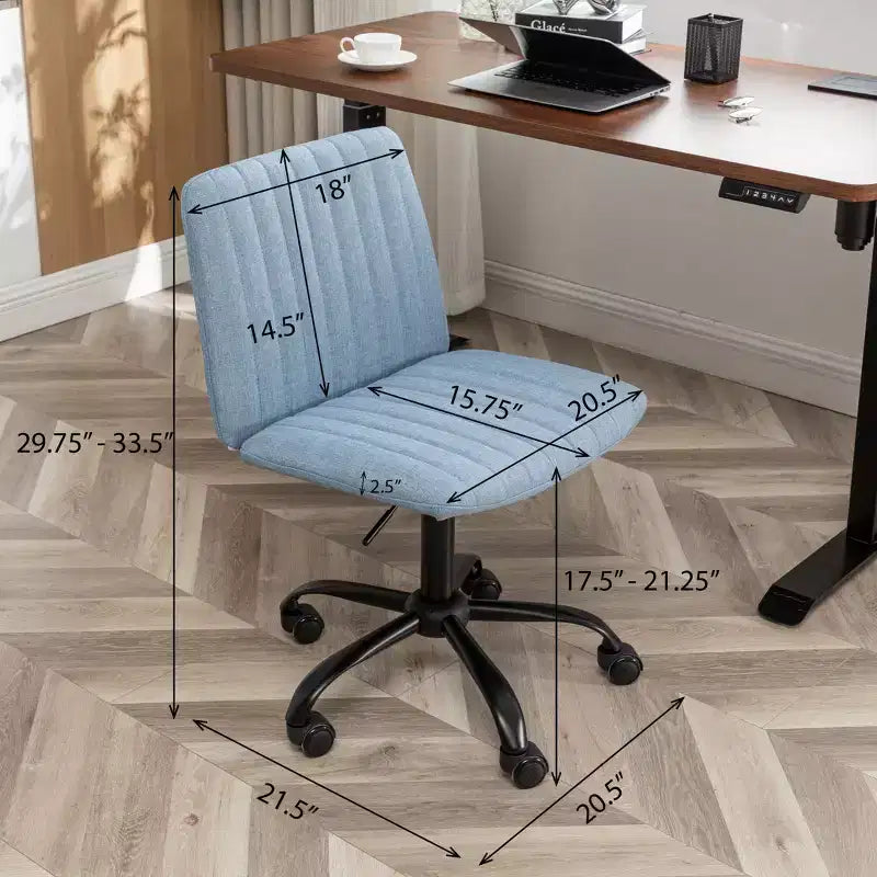 Chaise de bureau ergonomique sans accoudoirs avec hauteur réglable et roulettes, pivotante à 360° pour la maison et le bureau