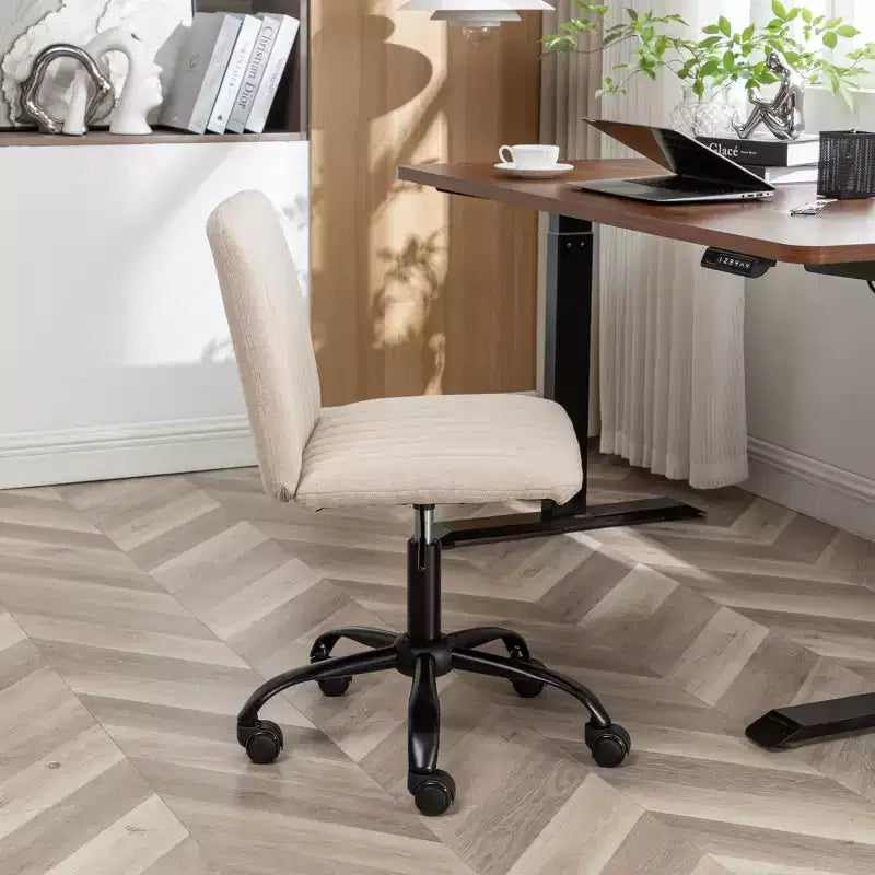 Chaise de bureau ergonomique sans accoudoirs avec hauteur réglable et roulettes, pivotante à 360° pour la maison et le bureau