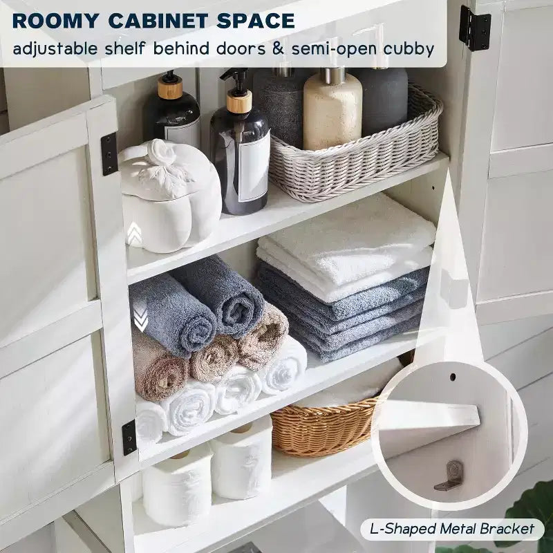 Meuble de rangement de salle de bain de style ferme de 67 po avec étagère réglable et porte, à placer au-dessus des toilettes