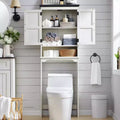 Meuble de rangement de salle de bain de style ferme de 67 po avec étagère réglable et porte, à placer au-dessus des toilettes
