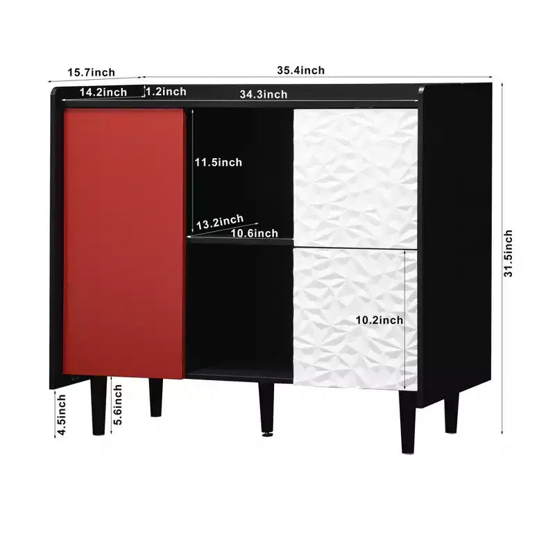 Bahut moderne avec 1 porte et 2 tiroirs pour le salon, l'entrée et le bureau
