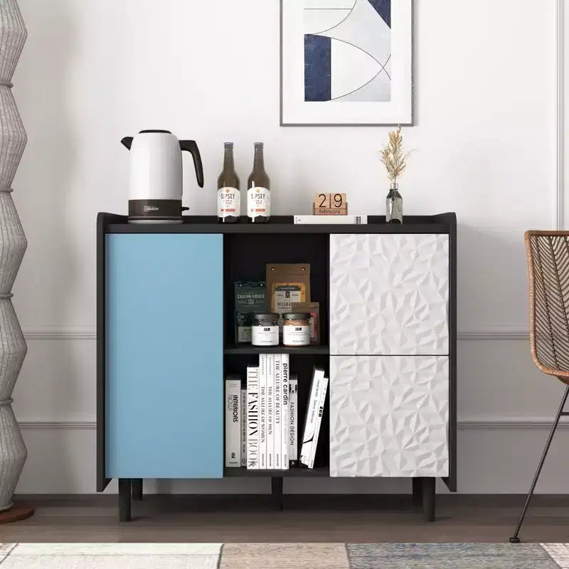 Bahut moderne avec 1 porte et 2 tiroirs pour le salon, l'entrée et le bureau