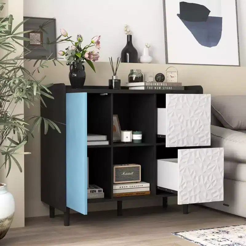 Bahut moderne avec 1 porte et 2 tiroirs pour le salon, l'entrée et le bureau