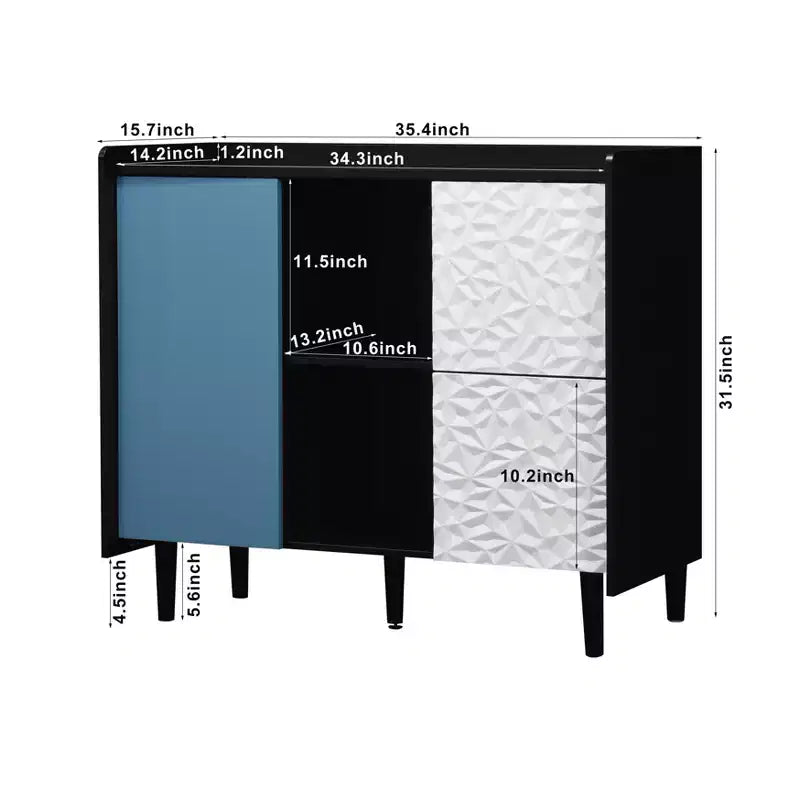 Bahut moderne avec 1 porte et 2 tiroirs pour le salon, l'entrée et le bureau