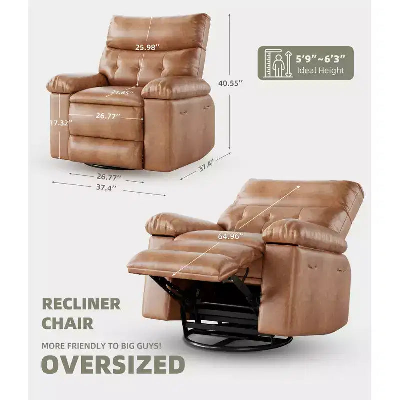 Fauteuil inclinable manuel en cuir PU, fauteuil à bascule pivotant à 306 degrés avec poches latérales, fauteuil inclinable moderne pour une personne, beige