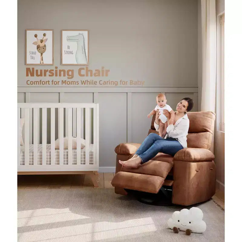 Fauteuil inclinable manuel en cuir PU, fauteuil à bascule pivotant à 306 degrés avec poches latérales, fauteuil inclinable moderne pour une personne, beige