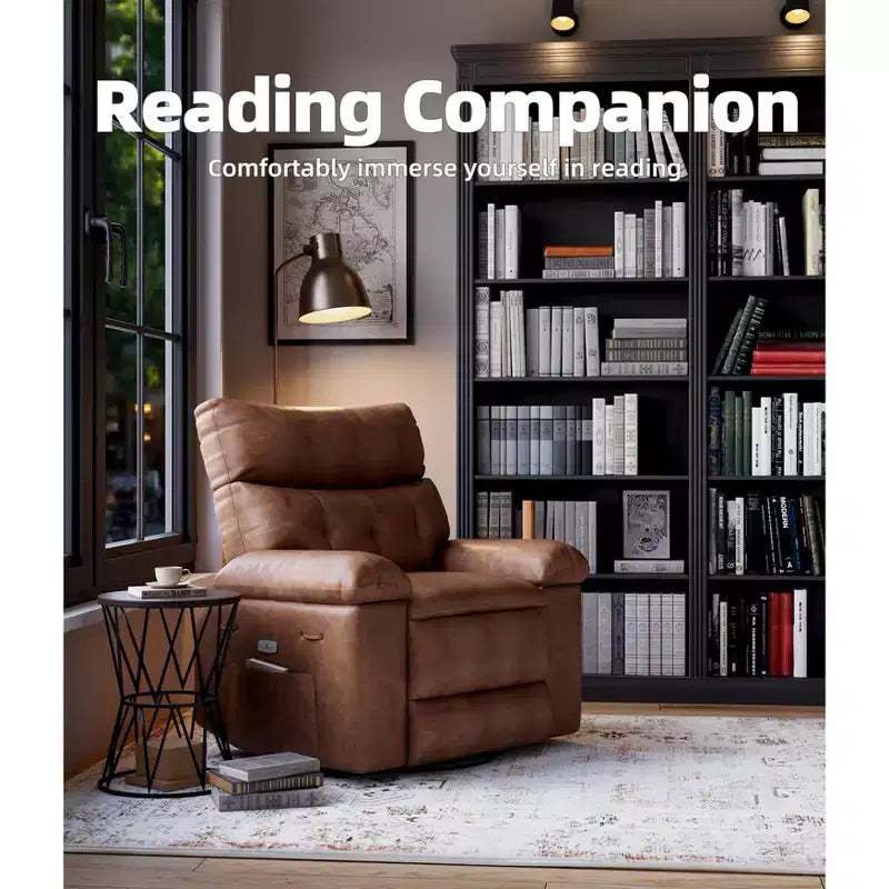 Fauteuil inclinable manuel en cuir PU, fauteuil à bascule pivotant à 306 degrés avec poches latérales, fauteuil inclinable moderne pour une personne, beige