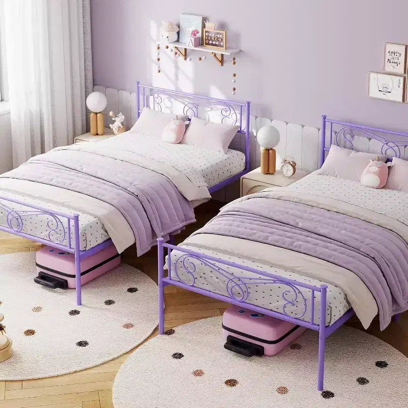 Cadre de lit double en métal avec tête de lit, pied de lit, tiroir de rangement de 12,2 pouces et lattes en acier, violet