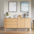 Buffet en bois naturel de 155 cm de style moderne du milieu du siècle avec 3 tiroirs et 2 portes