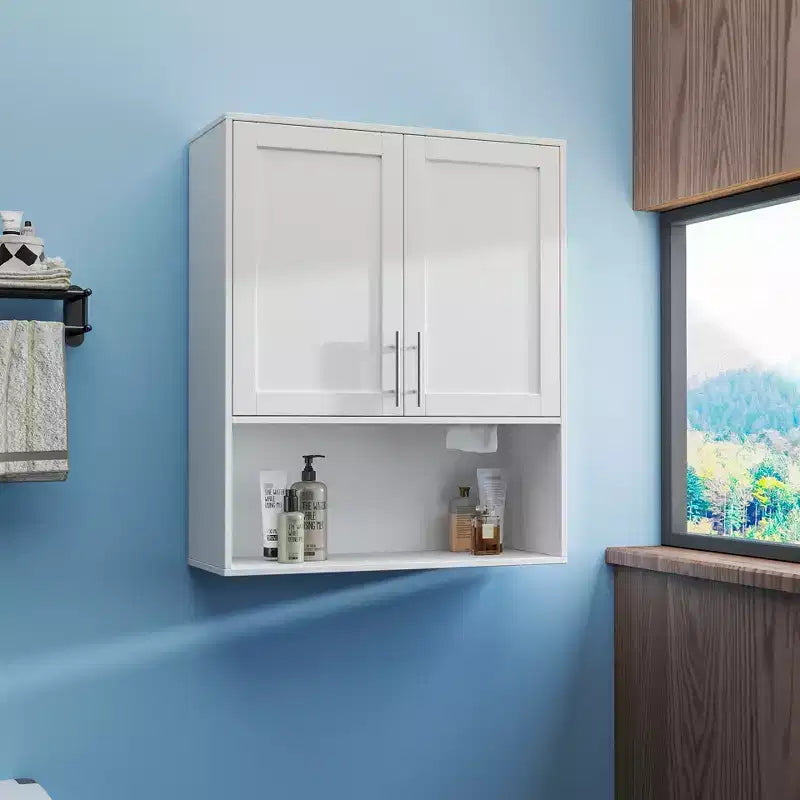 Meuble de salle de bain moderne avec miroir 31,5 po avec fentes pour papier-mouchoir, 2 portes et étagère réglable