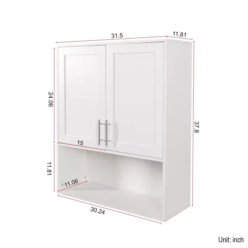 Meuble de salle de bain moderne avec miroir 31,5 po avec fentes pour papier-mouchoir, 2 portes et étagère réglable
