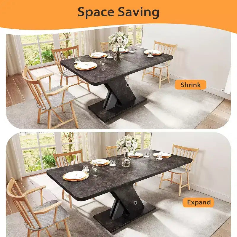 Table à manger extensible style ferme, 4-8 places, 140-180 cm, aspect marbre
