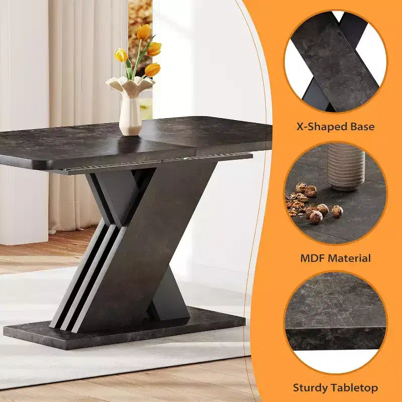Table à manger extensible style ferme, 4-8 places, 140-180 cm, aspect marbre