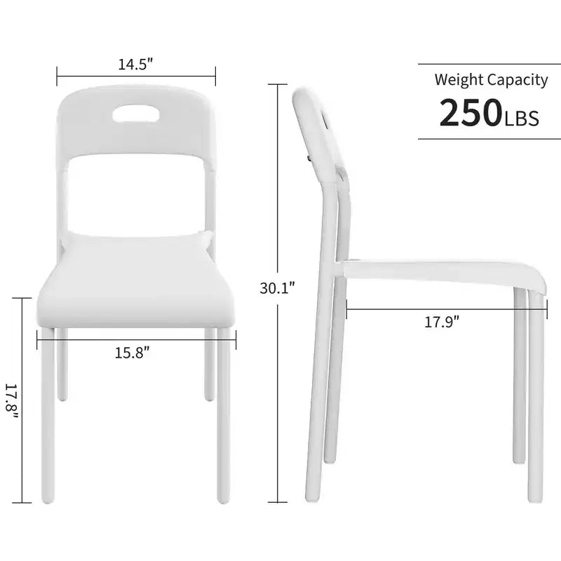 Chaises de salle à manger empilables en plastique avec pieds en métal pour salle de conférence, bureau, table de salle à manger, montage facile, résistant aux taches, utilisation intérieure et extérieure