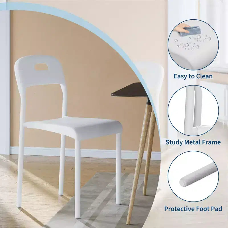 Chaises de salle à manger empilables en plastique avec pieds en métal pour salle de conférence, bureau, table de salle à manger, montage facile, résistant aux taches, utilisation intérieure et extérieure