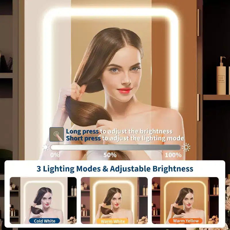 Coiffeuse avec miroir et lumières, 3 modes d'éclairage à luminosité réglable, étagères de rangement dissimulées, tabouret rembourré, pour chambre à coucher