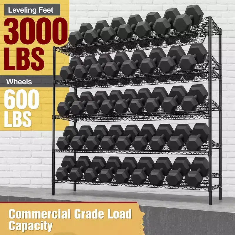Étagère de rangement en métal robuste à 5 niveaux avec roulettes, 3000 lb, 60 la. x 24 p. x 82 h. po.