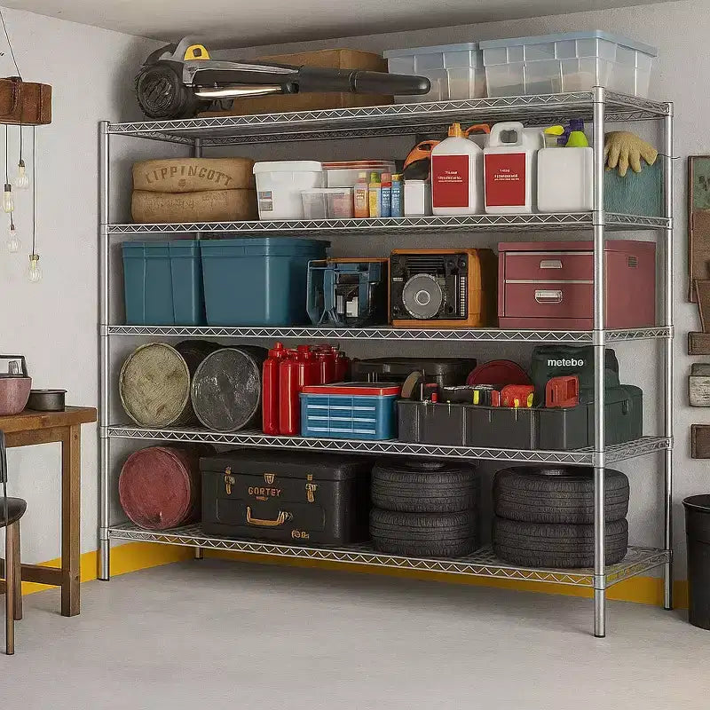 Étagère de rangement en métal robuste à 5 niveaux avec roulettes, 3000 lb, 60 la. x 24 p. x 82 h. po.