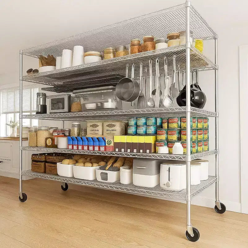 Étagère de rangement en métal robuste à 5 niveaux avec roulettes, 3000 lb, 60 la. x 24 p. x 82 h. po.