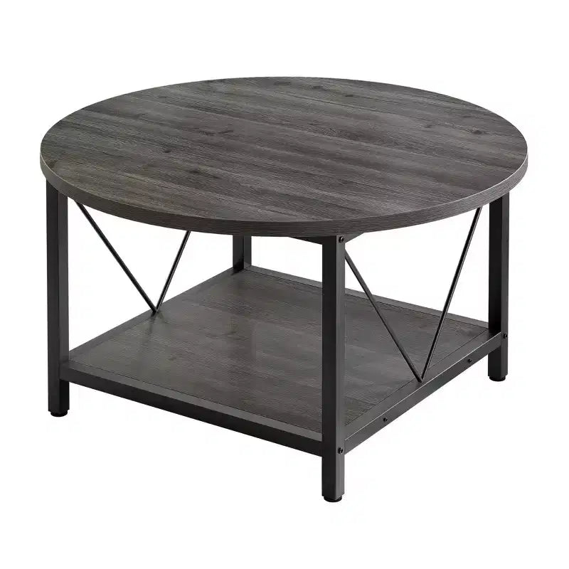 Table basse ronde moderne à 2 niveaux avec étagère ouverte pour salon et bureau