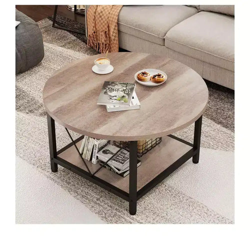 Table basse ronde moderne à 2 niveaux avec étagère ouverte pour salon et bureau