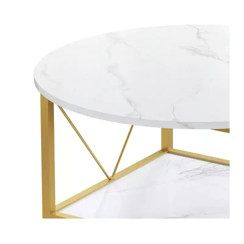 Table basse ronde moderne à 2 niveaux avec étagère ouverte pour salon et bureau