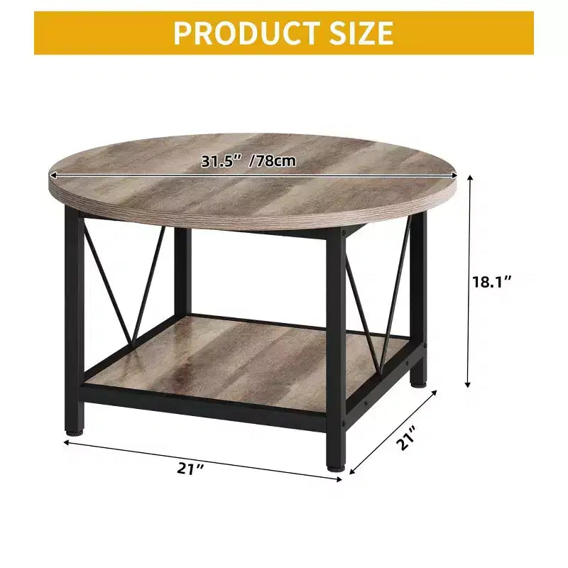 Table basse ronde moderne à 2 niveaux avec étagère ouverte pour salon et bureau