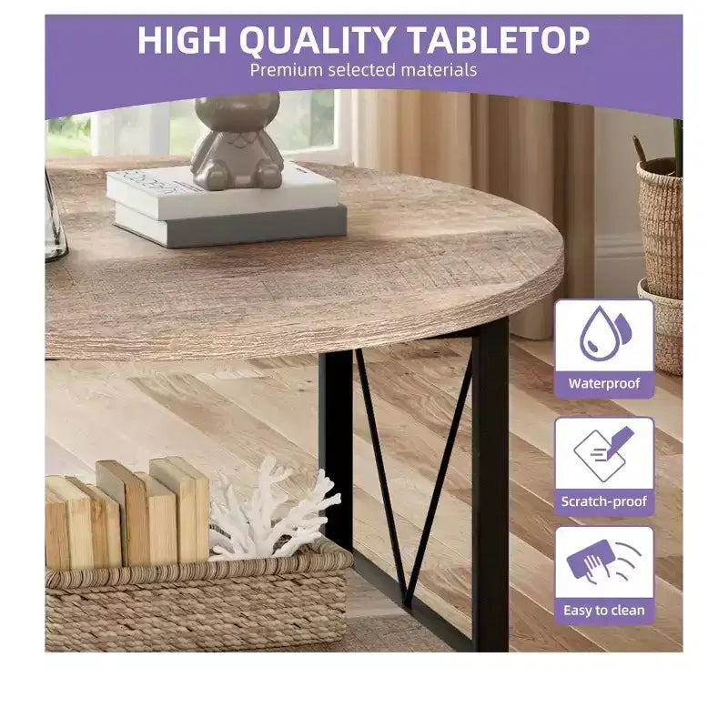 Table basse ronde moderne à 2 niveaux avec étagère ouverte pour salon et bureau