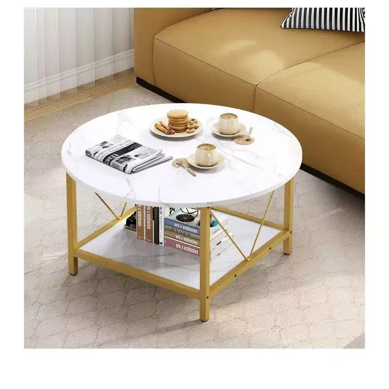Table basse ronde moderne à 2 niveaux avec étagère ouverte pour salon et bureau