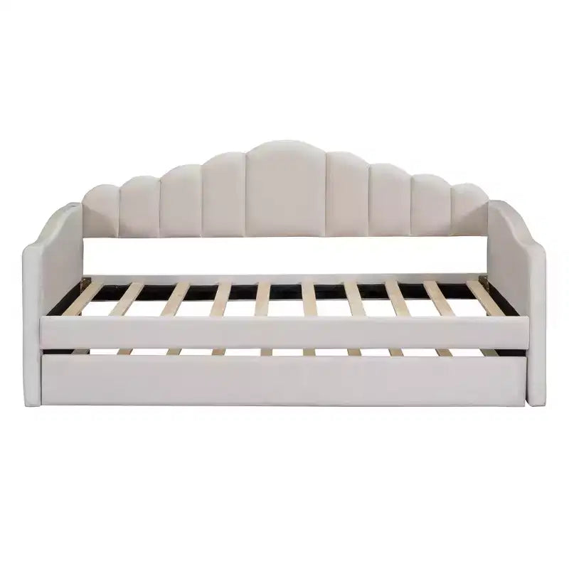 Lit de repos double avec lit gigogne pour adultes, enfants et adolescents, velours, beige