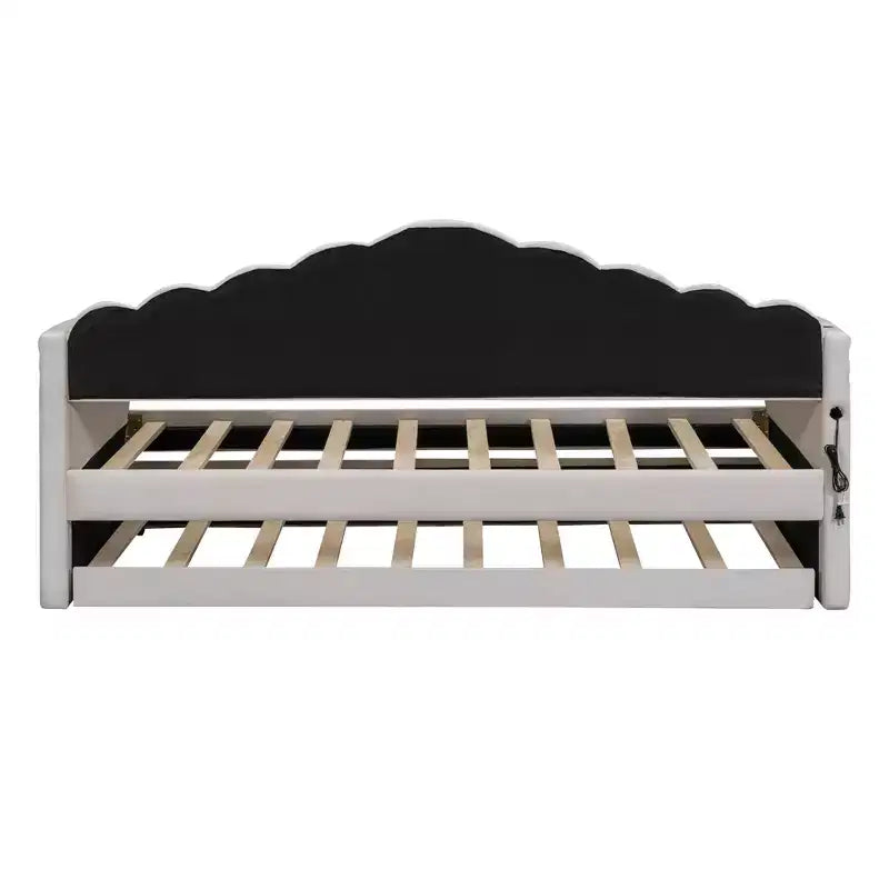 Lit de repos double avec lit gigogne pour adultes, enfants et adolescents, velours, beige