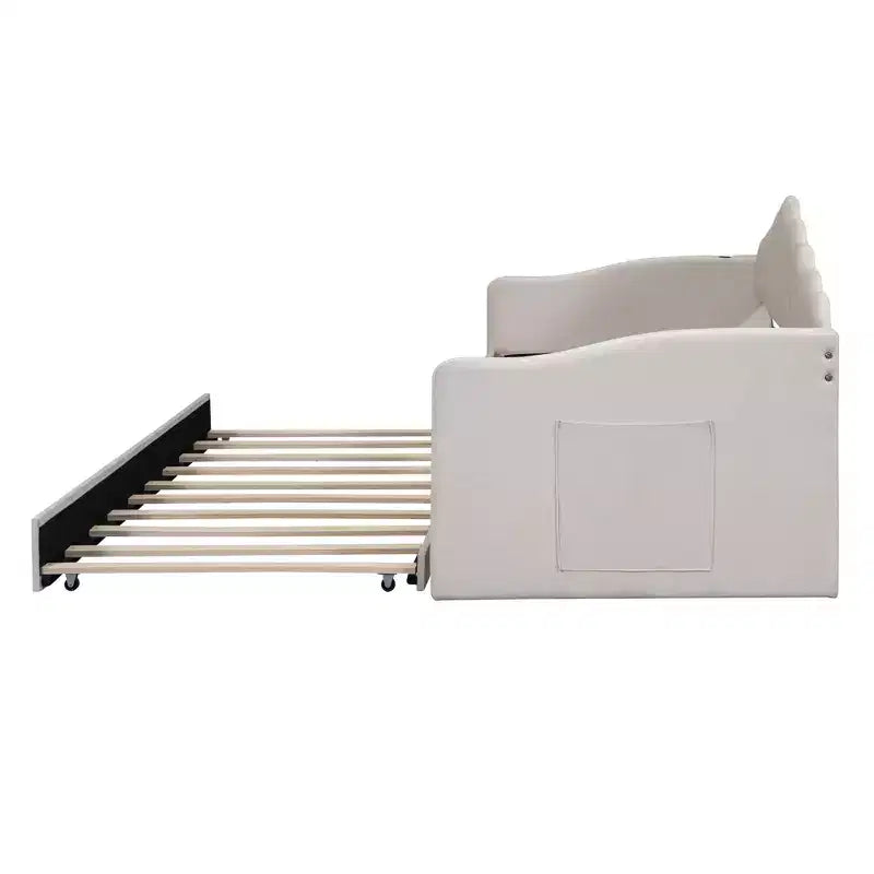 Lit de repos double avec lit gigogne pour adultes, enfants et adolescents, velours, beige