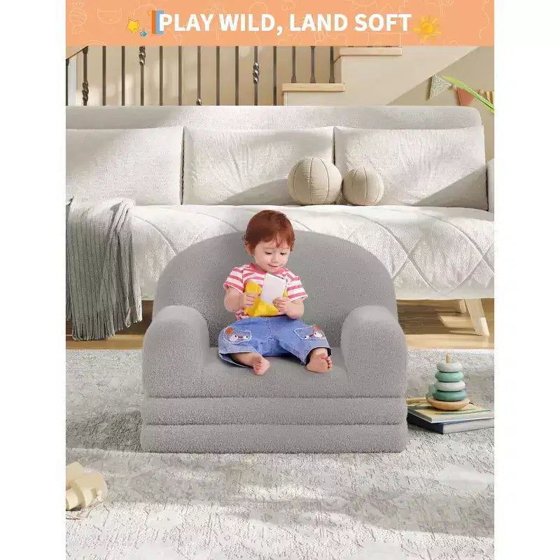 Fauteuil Canapé pour Enfants, Fauteuil Lounge Canapé Convertible 2 en 1 pour Tout-petits, Lit Canapé Pliant Confortable en Flanelle de Peluche pour Chambre de Jeu, Chambre à Coucher, Crèche