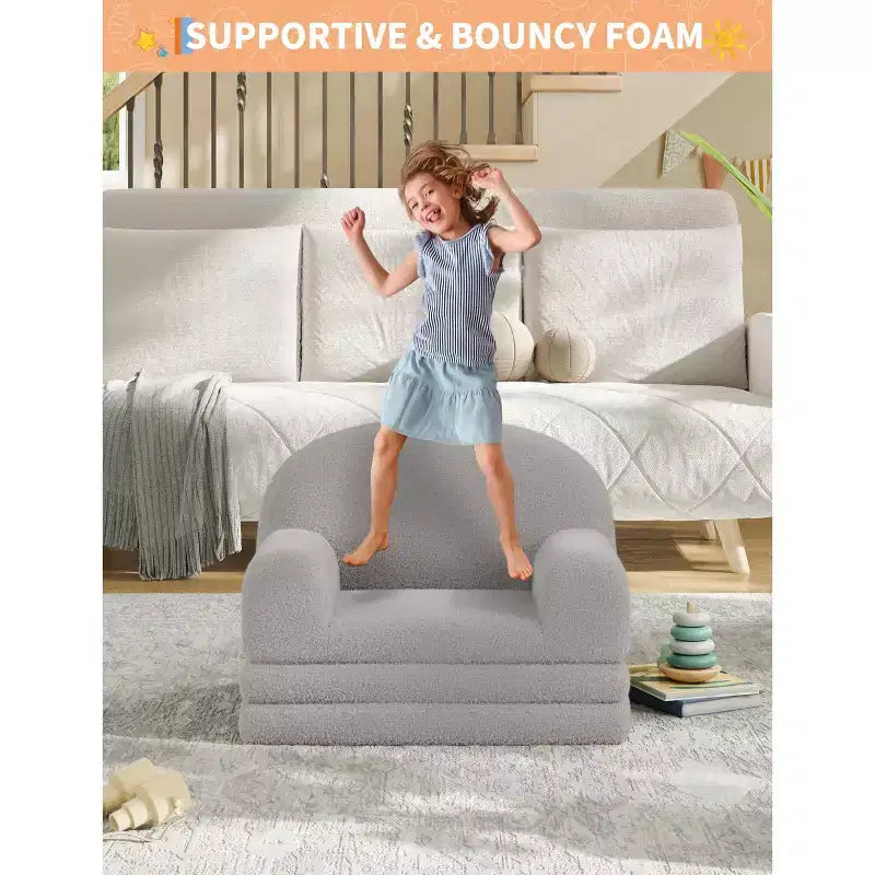 Fauteuil Canapé pour Enfants, Fauteuil Lounge Canapé Convertible 2 en 1 pour Tout-petits, Lit Canapé Pliant Confortable en Flanelle de Peluche pour Chambre de Jeu, Chambre à Coucher, Crèche