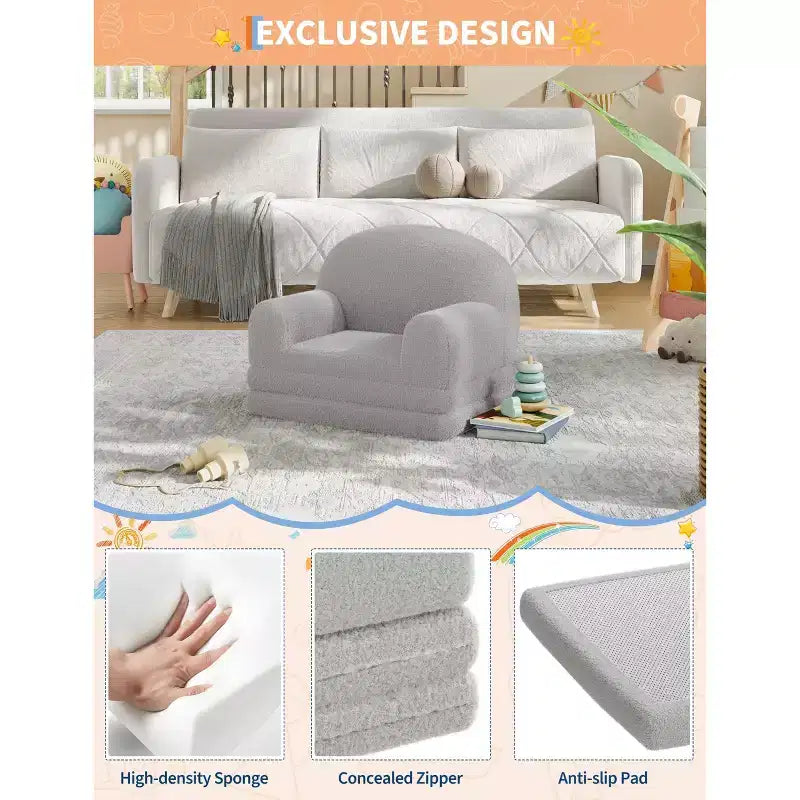 Fauteuil Canapé pour Enfants, Fauteuil Lounge Canapé Convertible 2 en 1 pour Tout-petits, Lit Canapé Pliant Confortable en Flanelle de Peluche pour Chambre de Jeu, Chambre à Coucher, Crèche