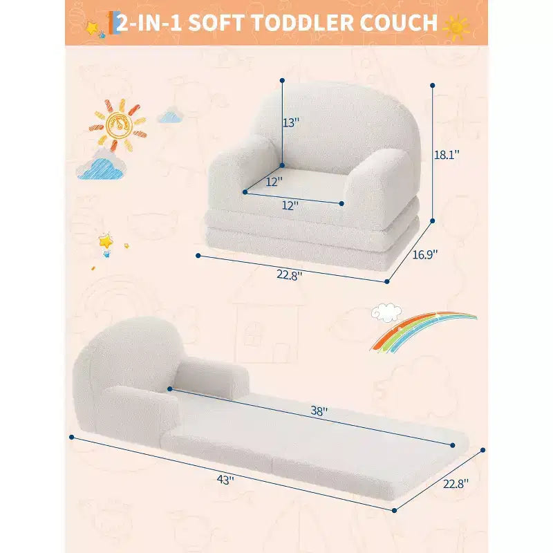 Fauteuil Canapé pour Enfants, Fauteuil Lounge Canapé Convertible 2 en 1 pour Tout-petits, Lit Canapé Pliant Confortable en Flanelle de Peluche pour Chambre de Jeu, Chambre à Coucher, Crèche
