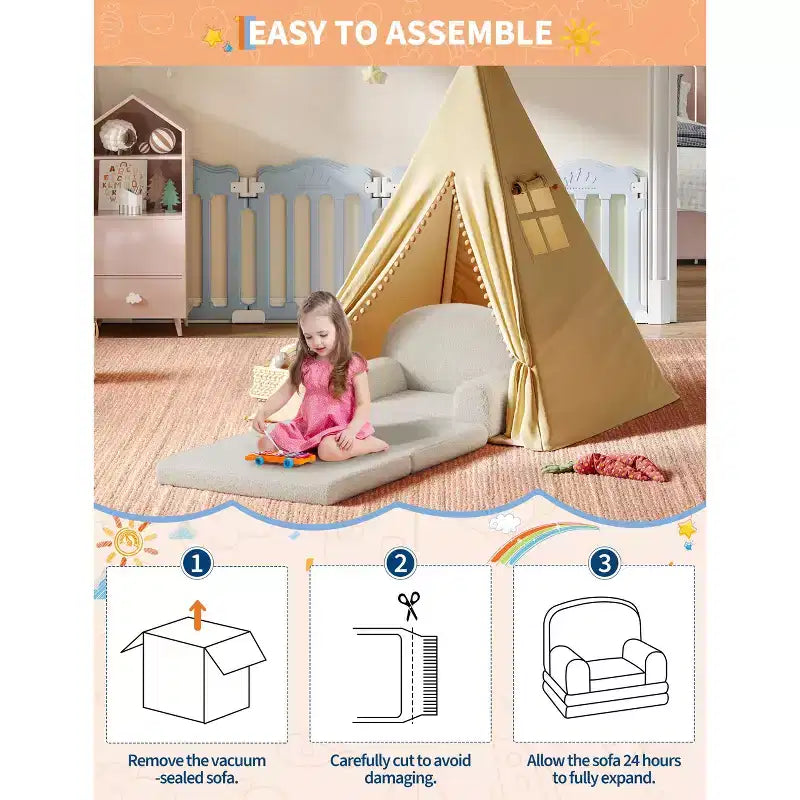 Fauteuil Canapé pour Enfants, Fauteuil Lounge Canapé Convertible 2 en 1 pour Tout-petits, Lit Canapé Pliant Confortable en Flanelle de Peluche pour Chambre de Jeu, Chambre à Coucher, Crèche