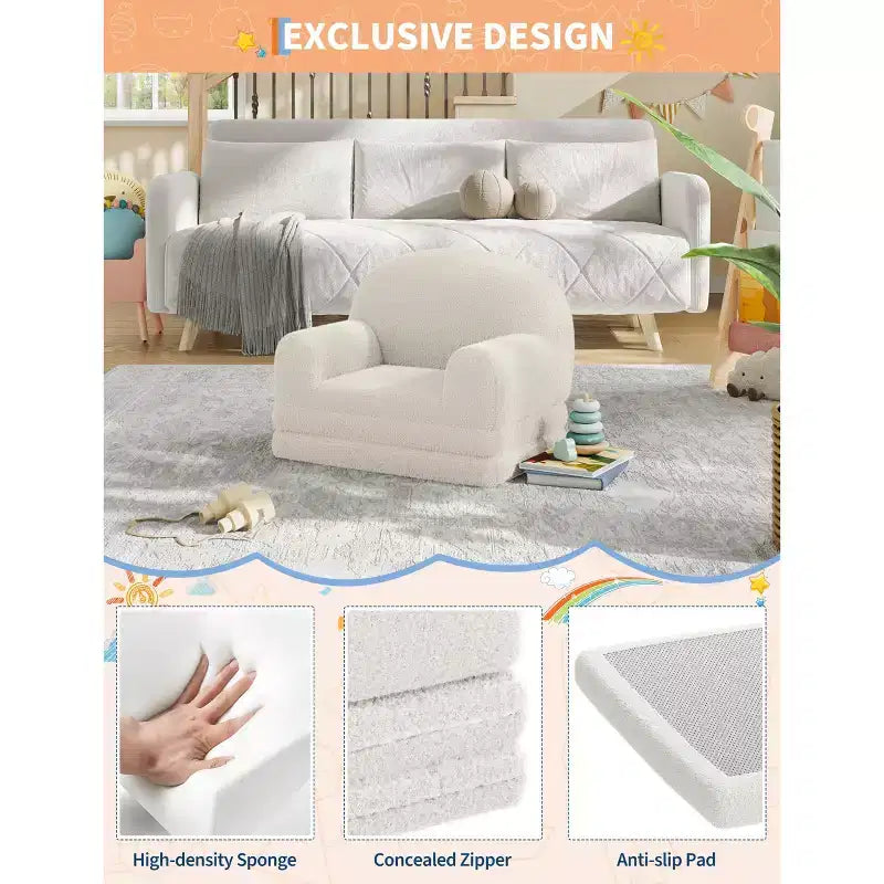 Fauteuil Canapé pour Enfants, Fauteuil Lounge Canapé Convertible 2 en 1 pour Tout-petits, Lit Canapé Pliant Confortable en Flanelle de Peluche pour Chambre de Jeu, Chambre à Coucher, Crèche