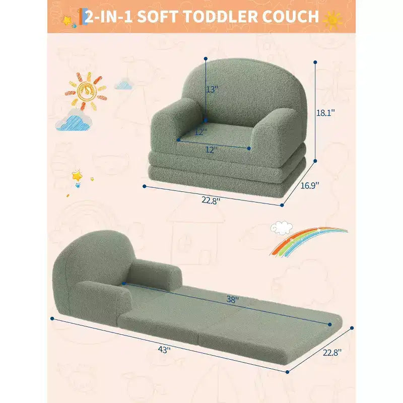 Fauteuil Canapé pour Enfants, Fauteuil Lounge Canapé Convertible 2 en 1 pour Tout-petits, Lit Canapé Pliant Confortable en Flanelle de Peluche pour Chambre de Jeu, Chambre à Coucher, Crèche