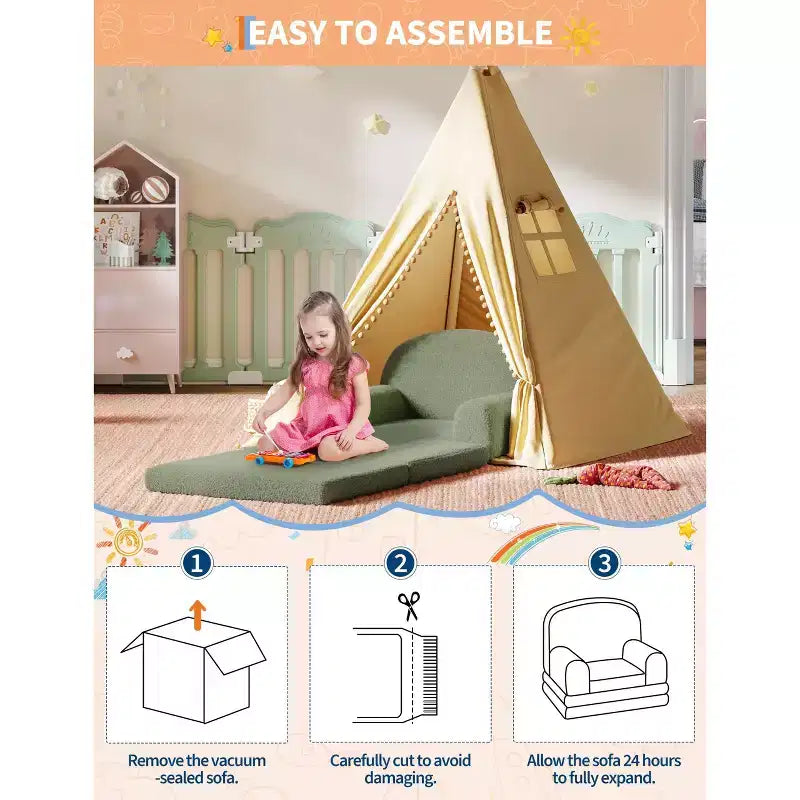Fauteuil Canapé pour Enfants, Fauteuil Lounge Canapé Convertible 2 en 1 pour Tout-petits, Lit Canapé Pliant Confortable en Flanelle de Peluche pour Chambre de Jeu, Chambre à Coucher, Crèche