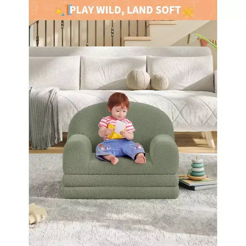Fauteuil Canapé pour Enfants, Fauteuil Lounge Canapé Convertible 2 en 1 pour Tout-petits, Lit Canapé Pliant Confortable en Flanelle de Peluche pour Chambre de Jeu, Chambre à Coucher, Crèche