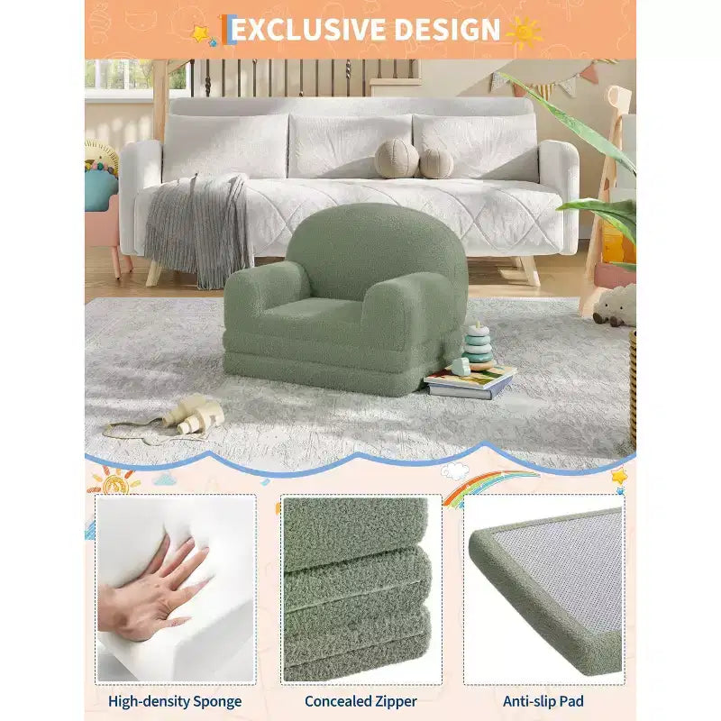 Fauteuil Canapé pour Enfants, Fauteuil Lounge Canapé Convertible 2 en 1 pour Tout-petits, Lit Canapé Pliant Confortable en Flanelle de Peluche pour Chambre de Jeu, Chambre à Coucher, Crèche