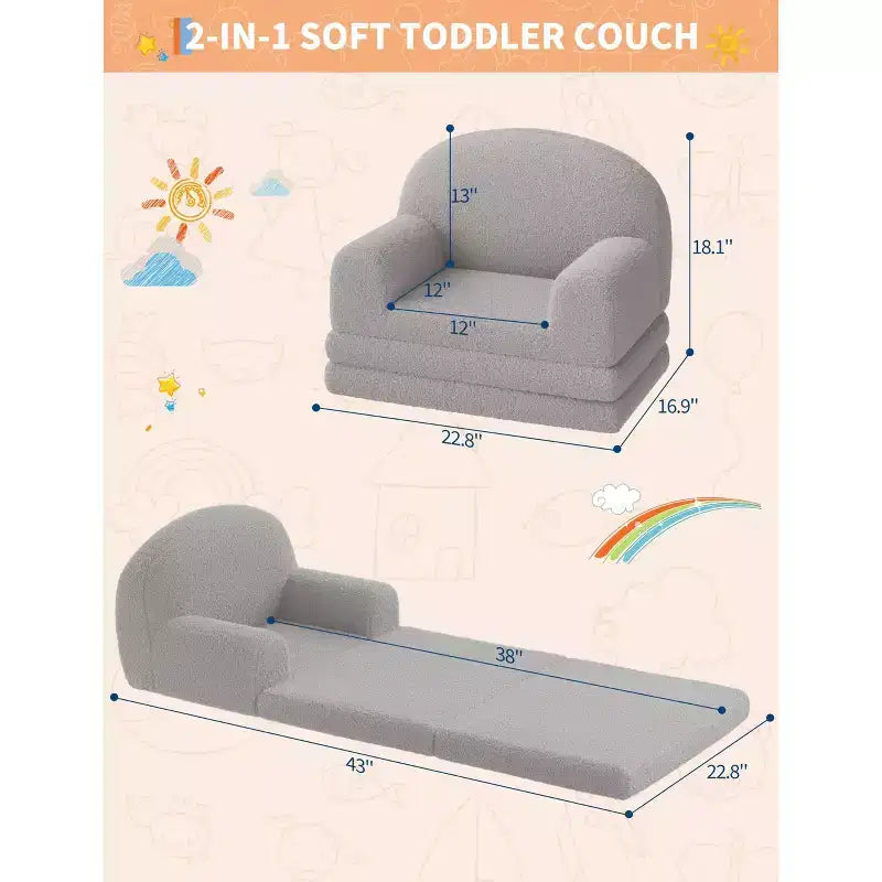 Fauteuil Canapé pour Enfants, Fauteuil Lounge Canapé Convertible 2 en 1 pour Tout-petits, Lit Canapé Pliant Confortable en Flanelle de Peluche pour Chambre de Jeu, Chambre à Coucher, Crèche