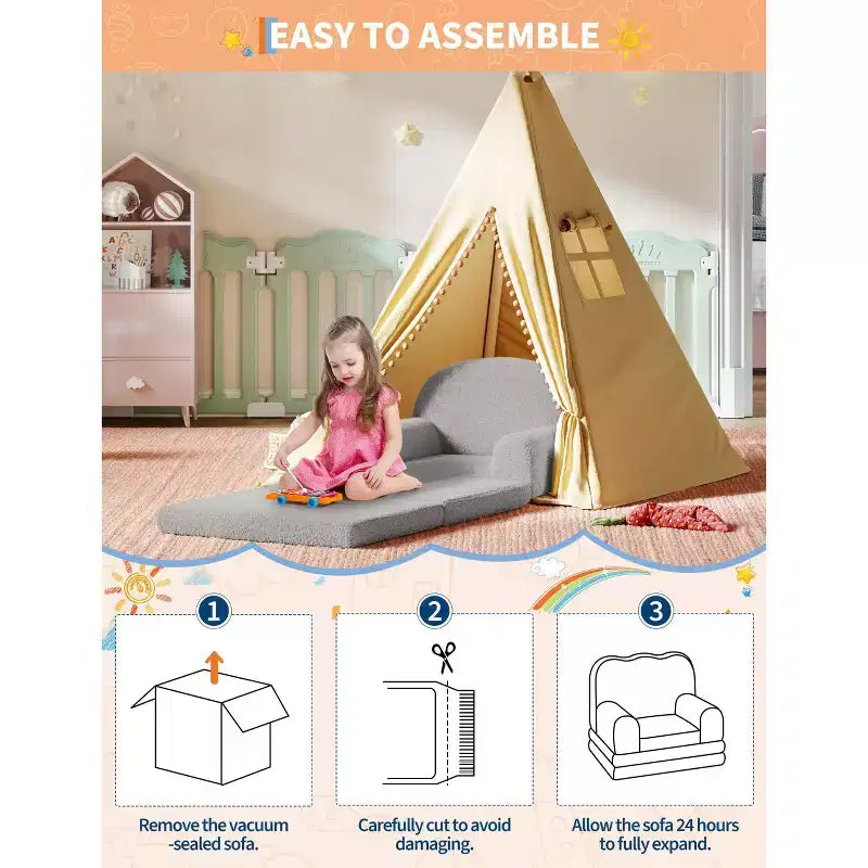 Fauteuil Canapé pour Enfants, Fauteuil Lounge Canapé Convertible 2 en 1 pour Tout-petits, Lit Canapé Pliant Confortable en Flanelle de Peluche pour Chambre de Jeu, Chambre à Coucher, Crèche