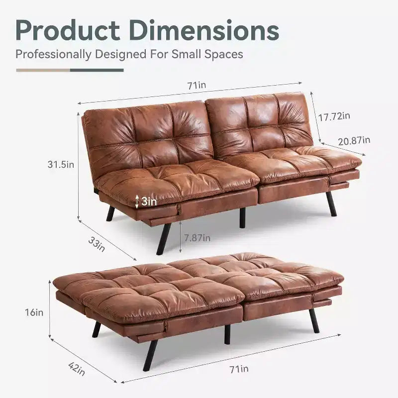 Canapé Futon convertible 180 cm en mousse à mémoire de forme, accoudoirs et dossier réglables, tissu lin - Gris clair