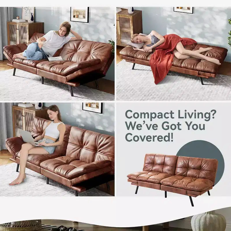 Canapé Futon convertible 180 cm en mousse à mémoire de forme, accoudoirs et dossier réglables, tissu lin - Gris clair