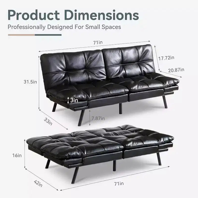 Canapé Futon convertible 180 cm en mousse à mémoire de forme, accoudoirs et dossier réglables, tissu lin - Gris clair