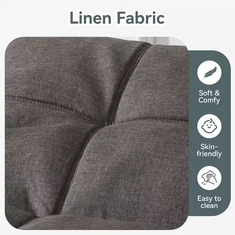Canapé Futon convertible 180 cm en mousse à mémoire de forme, accoudoirs et dossier réglables, tissu lin - Gris clair