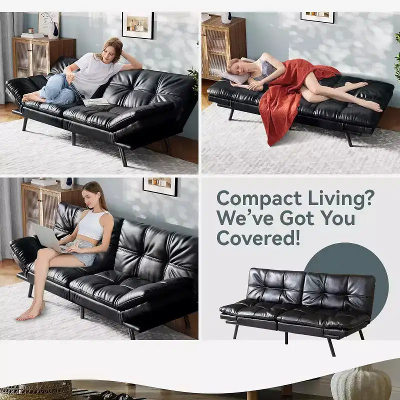 Canapé Futon convertible 180 cm en mousse à mémoire de forme, accoudoirs et dossier réglables, tissu lin - Gris clair