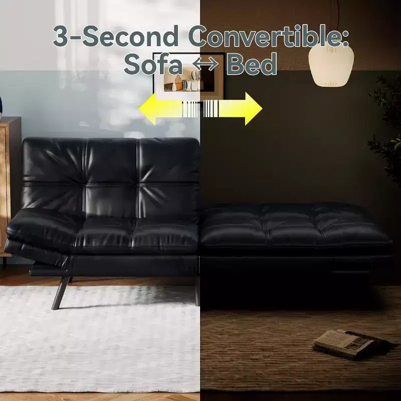 Canapé Futon convertible 180 cm en mousse à mémoire de forme, accoudoirs et dossier réglables, tissu lin - Gris clair